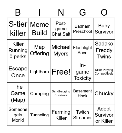 DBD SURVIVOR BINGO! Bingo Card