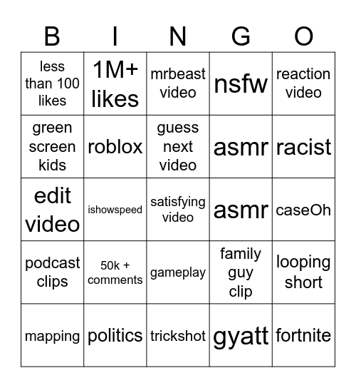 Untitled Bingo Card