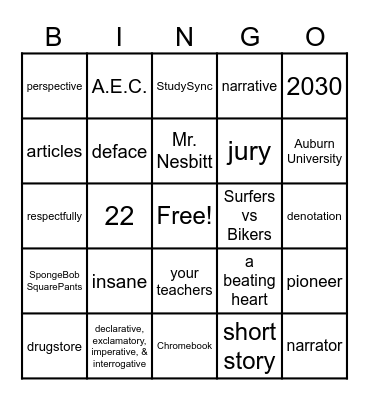 [8th Grade Review] Bingo Card