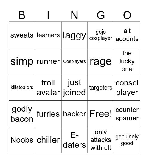 tsb Bingo Card