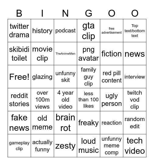 Yt short bingo Card