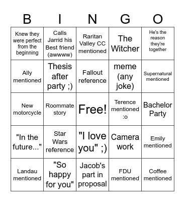 Best Man Speech Bingo Card