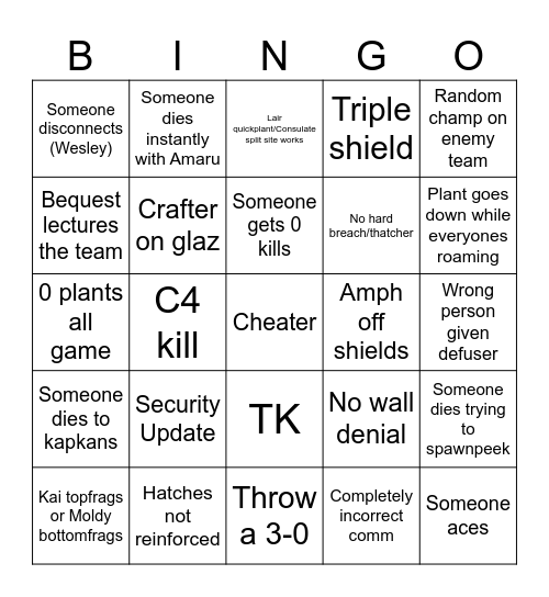 Siege Bingo Card