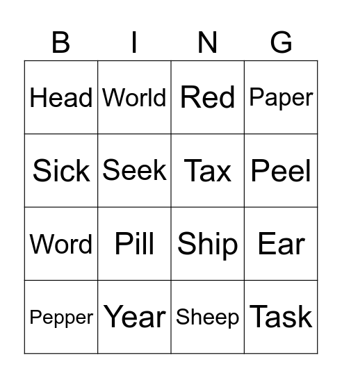 Similar Words Bingo Card