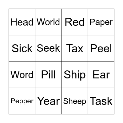 Similar Words Bingo Card