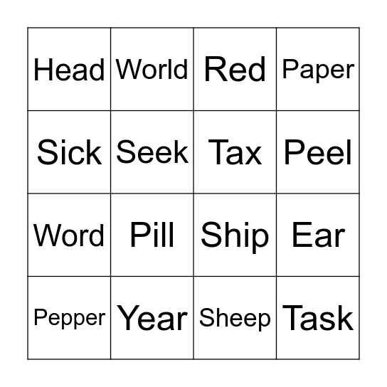 Similar Words Bingo Card