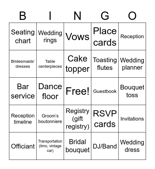 Wedding Bingo Card