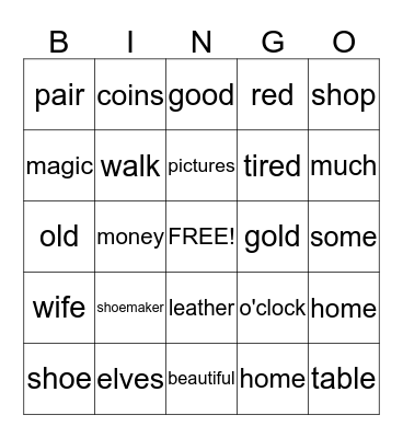 The Shoemaker and the Elves #2 Bingo Card