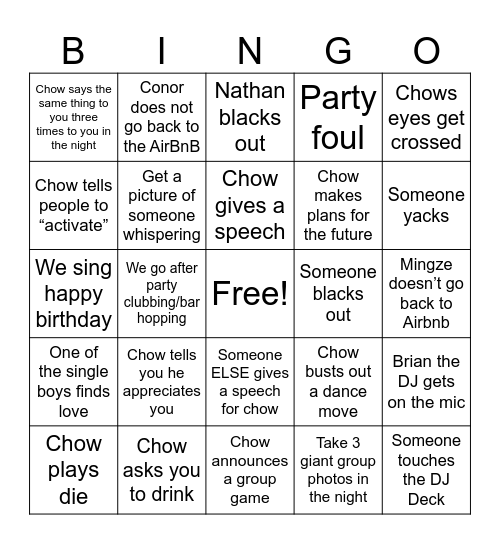 CHOW Bingo Card