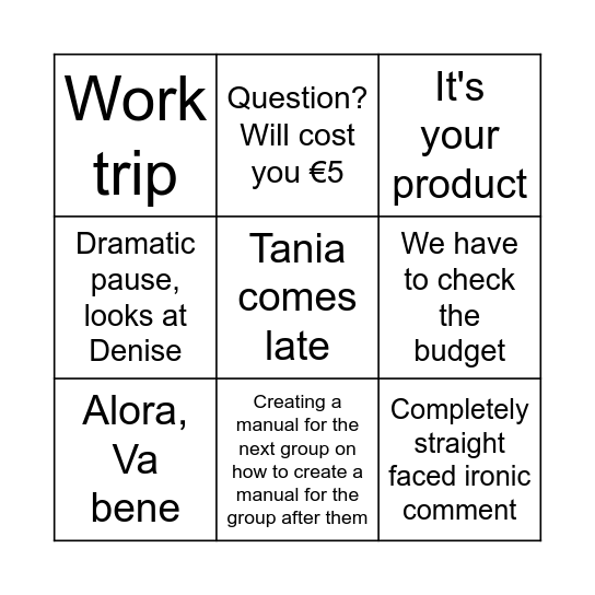 Strauss Bingo Card