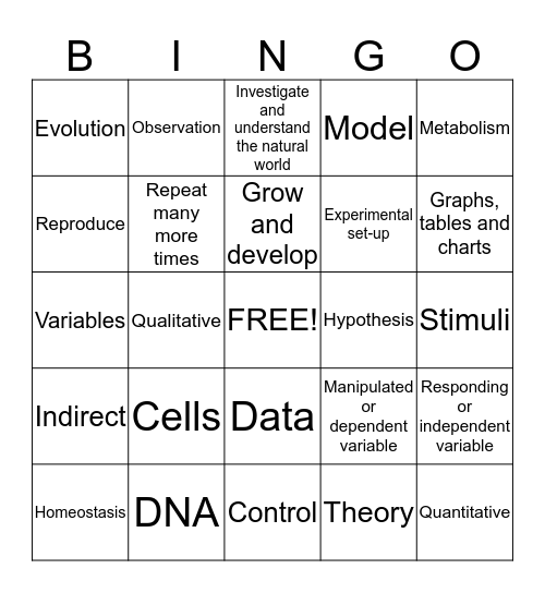 Scientific Method Bingo Card