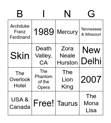 Untitled Bingo Card