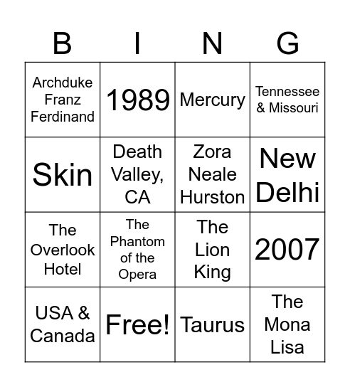 Untitled Bingo Card