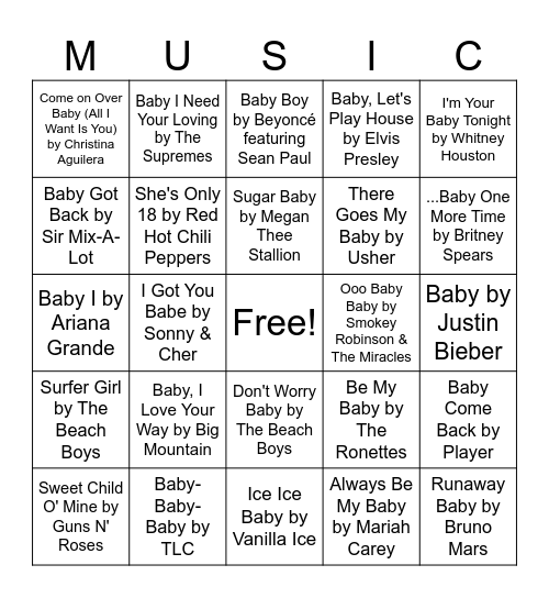 Baby Shower Bingo Card