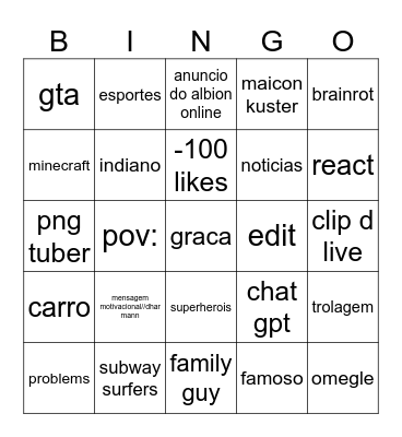 ytb shorts Bingo Card