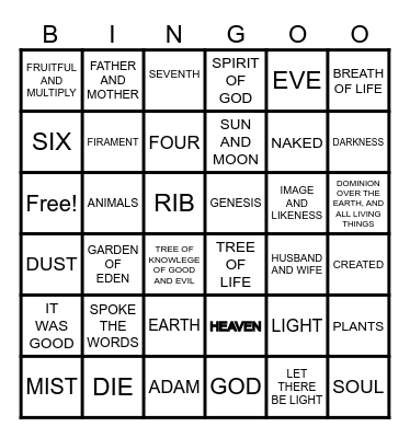 Genesis 1 & 2 Bingo Card