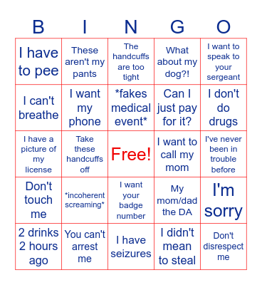 Body Cam Bingo Card