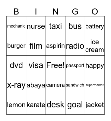 Unit One Vocabulary Bingo Card