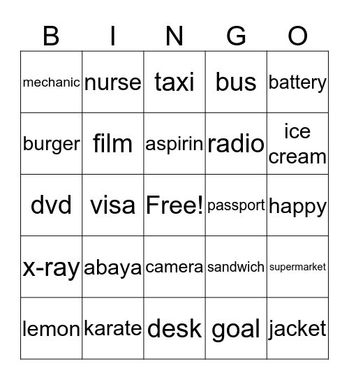 Unit One Vocabulary Bingo Card