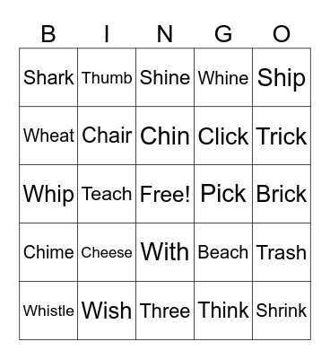 Digraph Bingo Card
