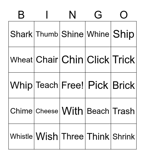 Digraph Bingo Card