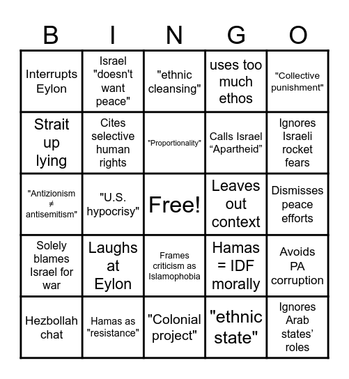 Mehdi Bingo Card