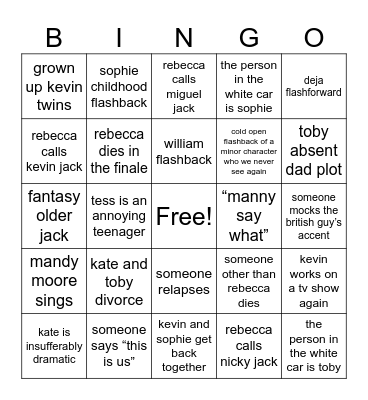 THIS IS US Bingo Card