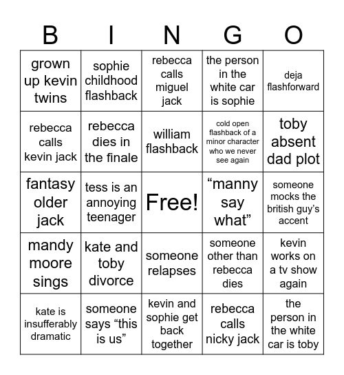 THIS IS US Bingo Card