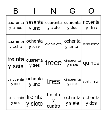 Los números Bingo Card