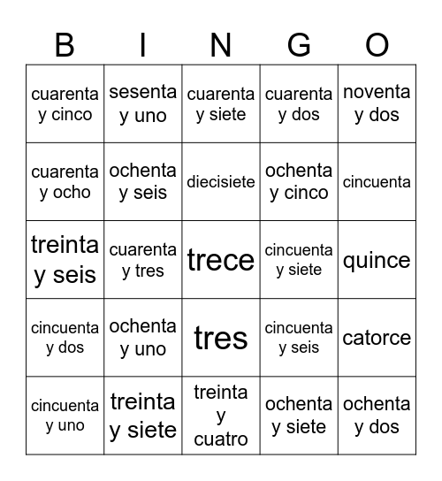 Los números Bingo Card