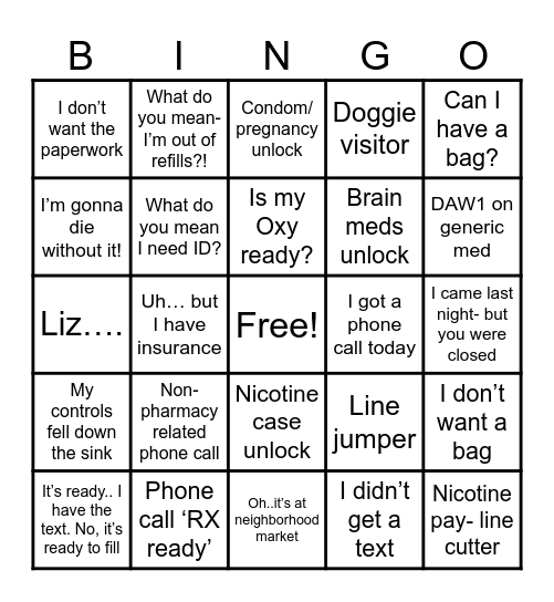 Pharmacy Bingo Card