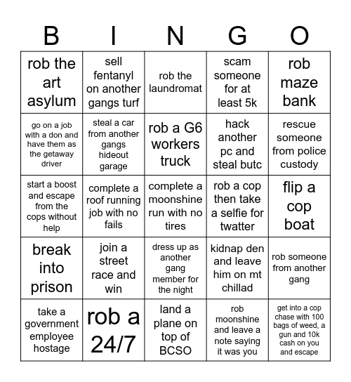 Cypress Crime Bingo Card