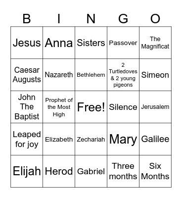 Luke 1 & 2 Bingo Card