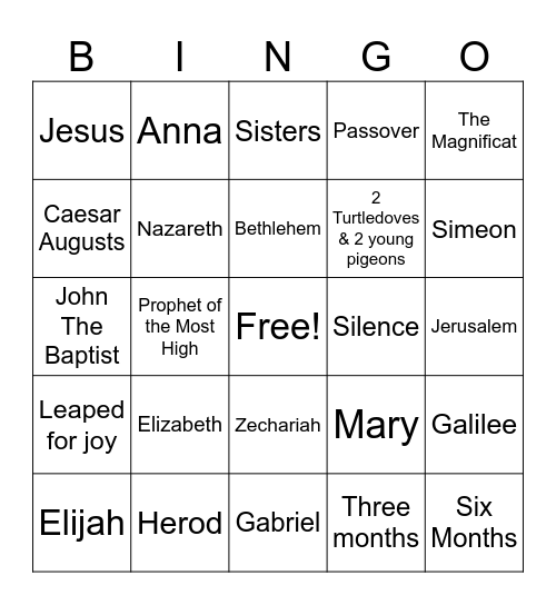 Luke 1 & 2 Bingo Card