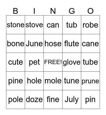 Phonics #9 Bingo Card