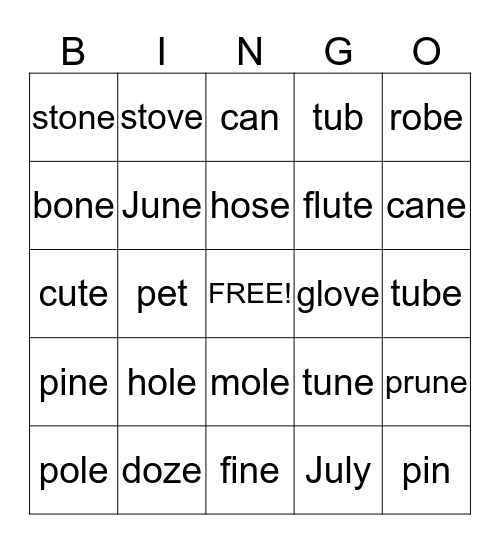 Phonics #9 Bingo Card