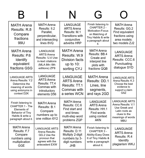 NATHAN 9/23 to 9/28 Bingo Card