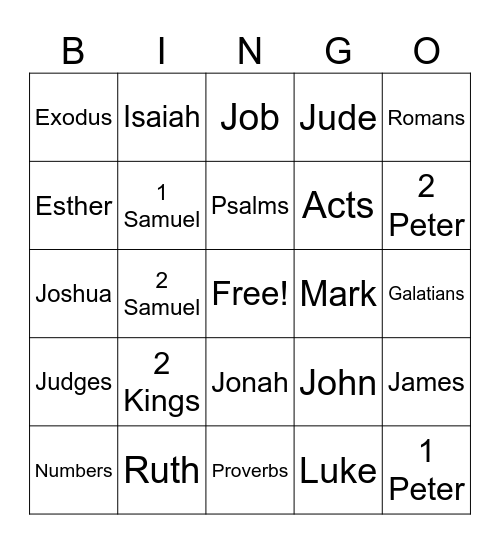 Book Of the Bible Bingo Card