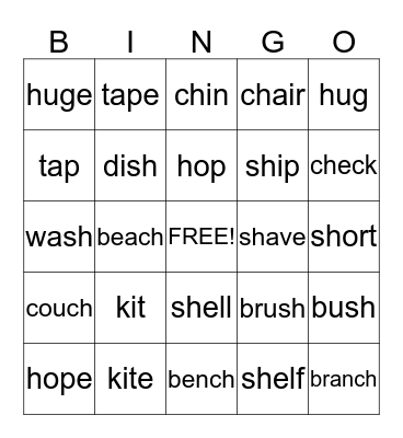 Phonics #10 Bingo Card