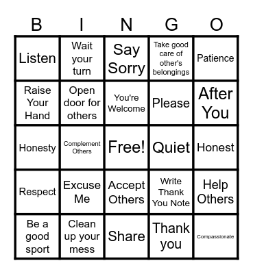 Manners Bingo Card