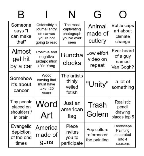 Artprize Bingo Card