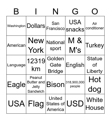 USA Bingo Card