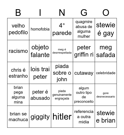 familia da pesada Bingo Card