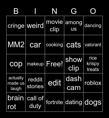 tiktok bingo Card