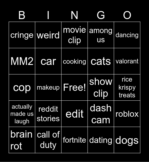 tiktok bingo Card