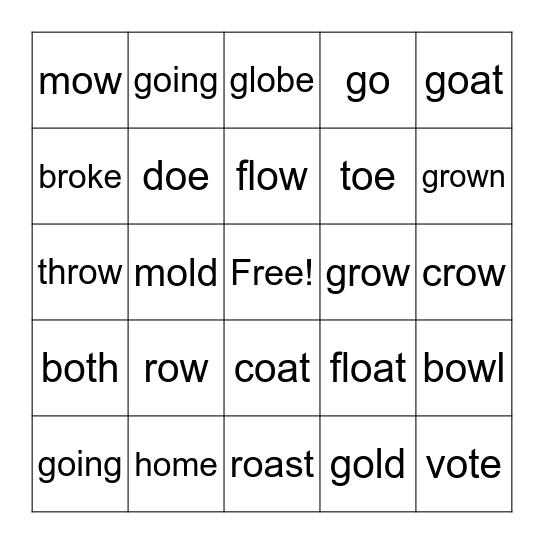 Unit 2 Week 1 Phonics Bingo Card