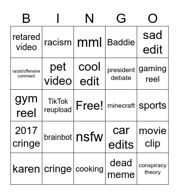 insta reels Bingo Card
