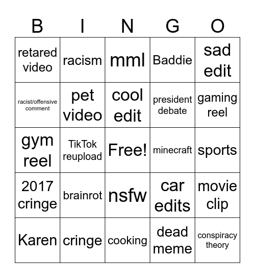 insta reels Bingo Card