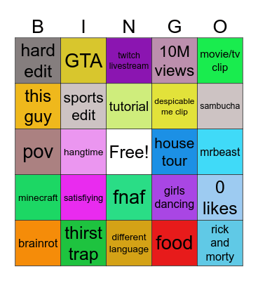 Youtube Bingo Card