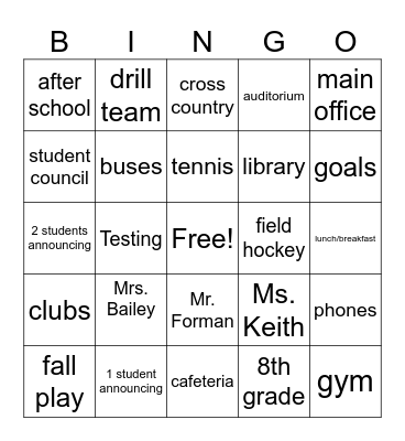 AM Announcements Bingo Card